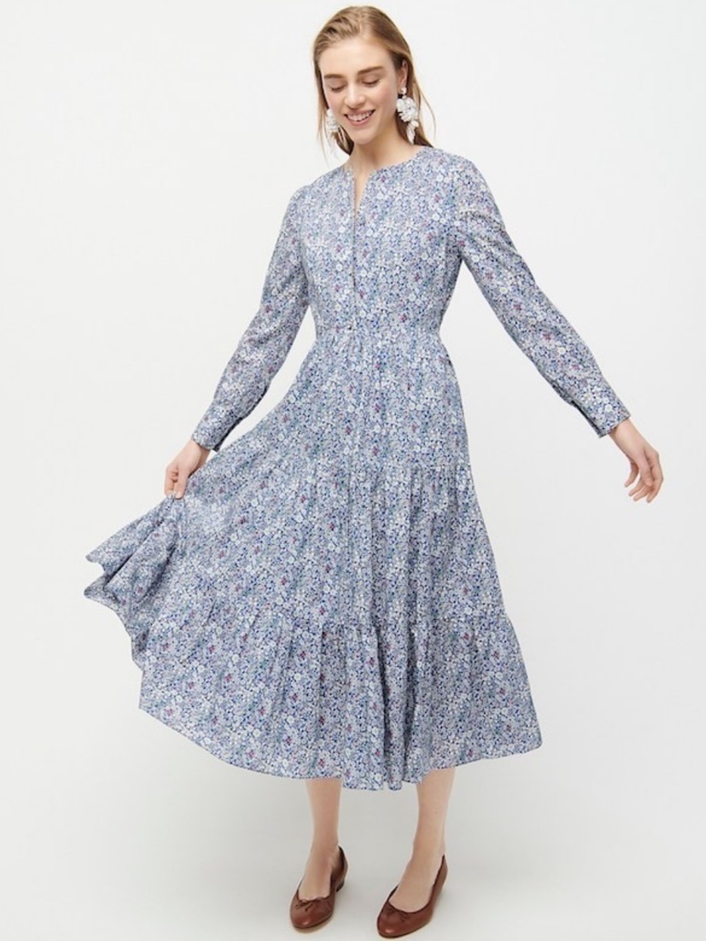 J. Crew Liberty June Meadow Long Sleeve Midi Dress, Size 10